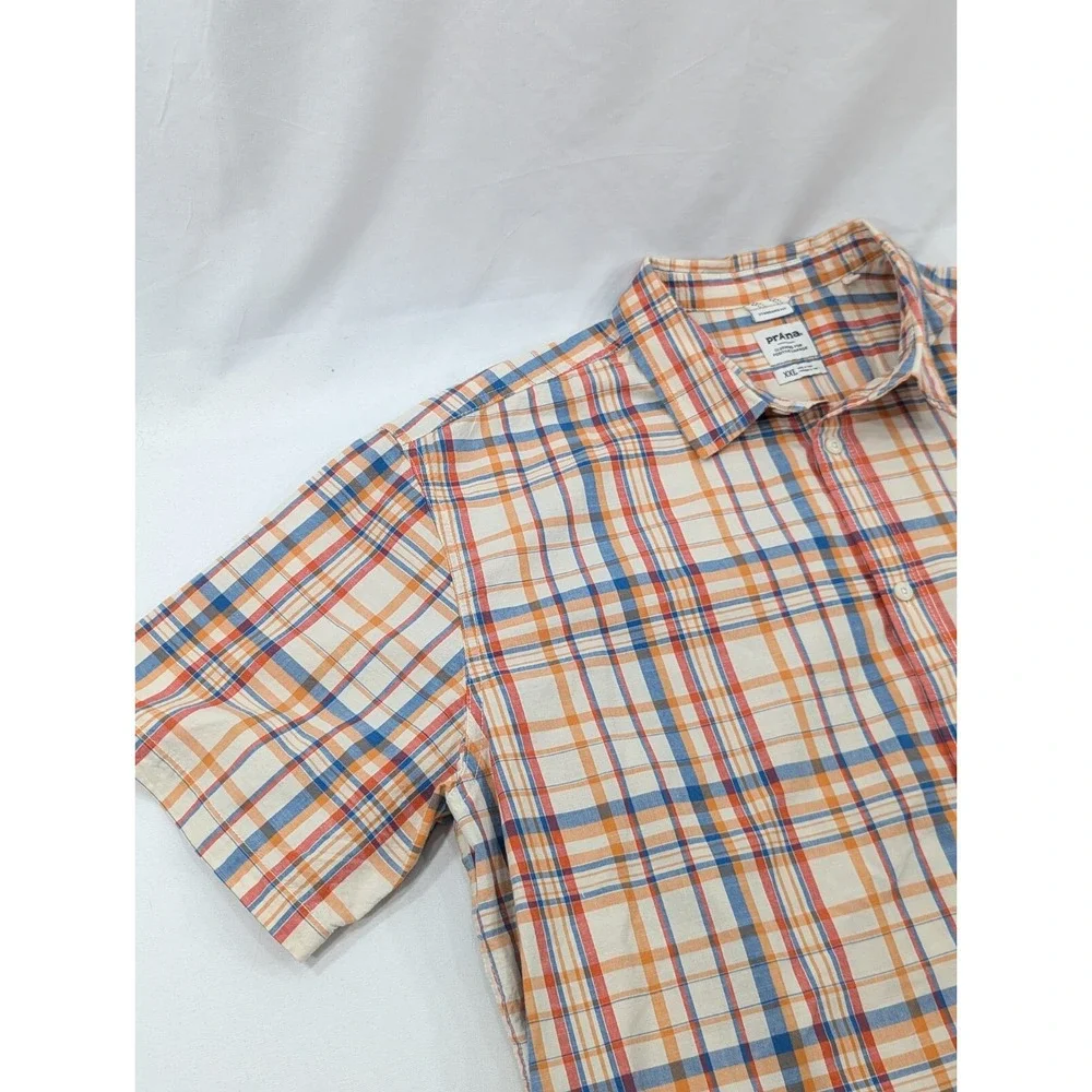 prAna Standard Fit Plaid Button Up Short Sleeve Shirt Size XXL‎ 2XL Mens EUC